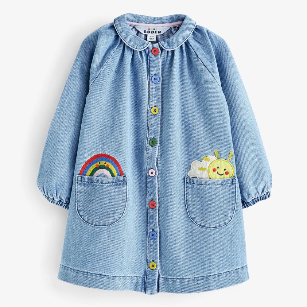 Boden Mid Vintage Denim Weather Appliqué Shirt Dress Girls Size 2 3 Y NWT